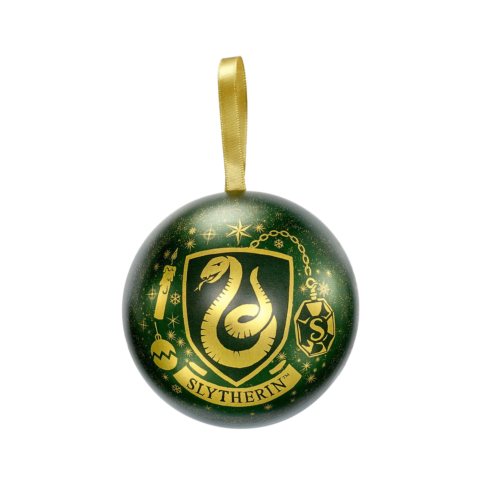 Harry Potter - Weihnachtskugel mit Slytherin Wappen Kette