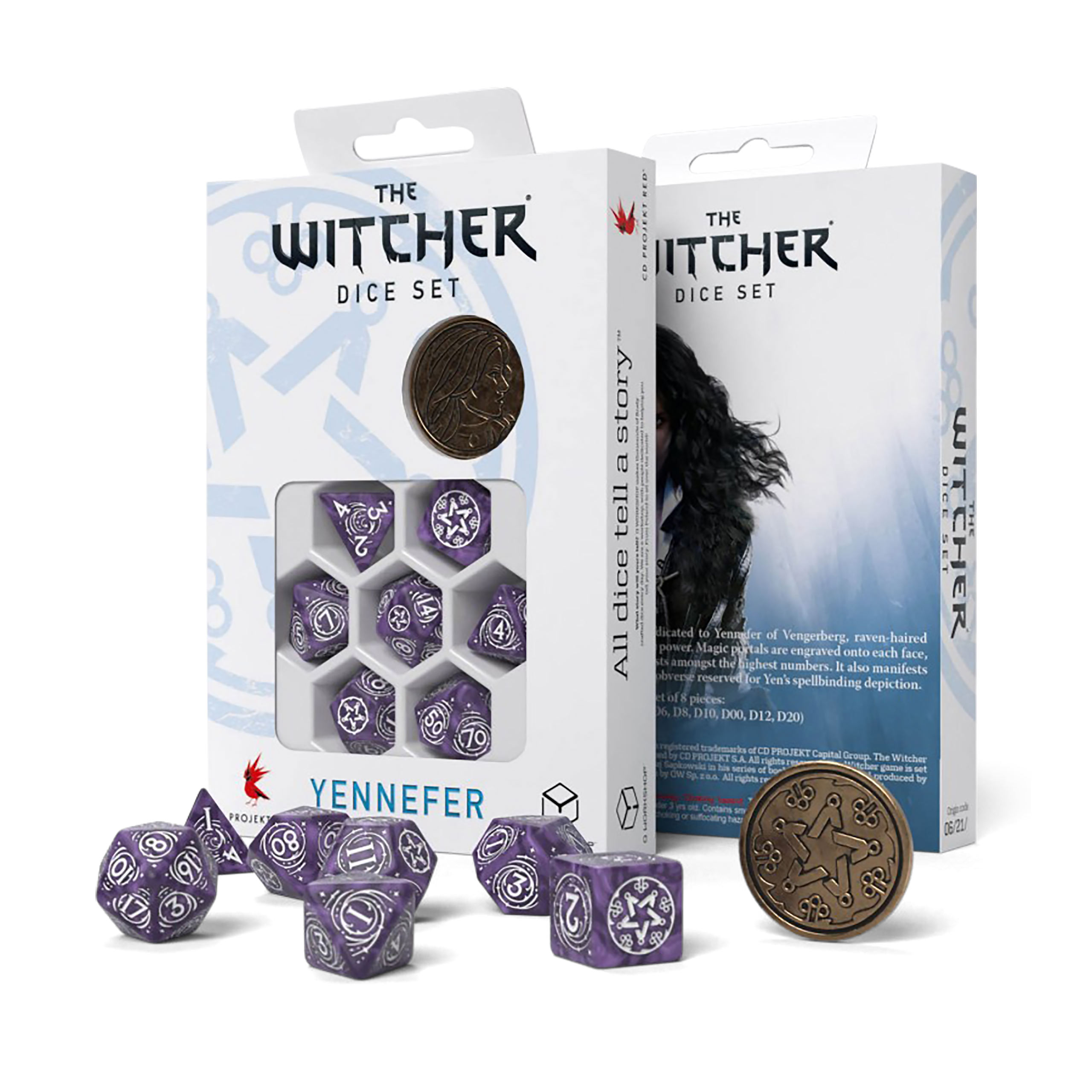 Witcher - Yennefer Lilac & Gooseberries RPG Würfel Set 7tlg mit Sammlermünze