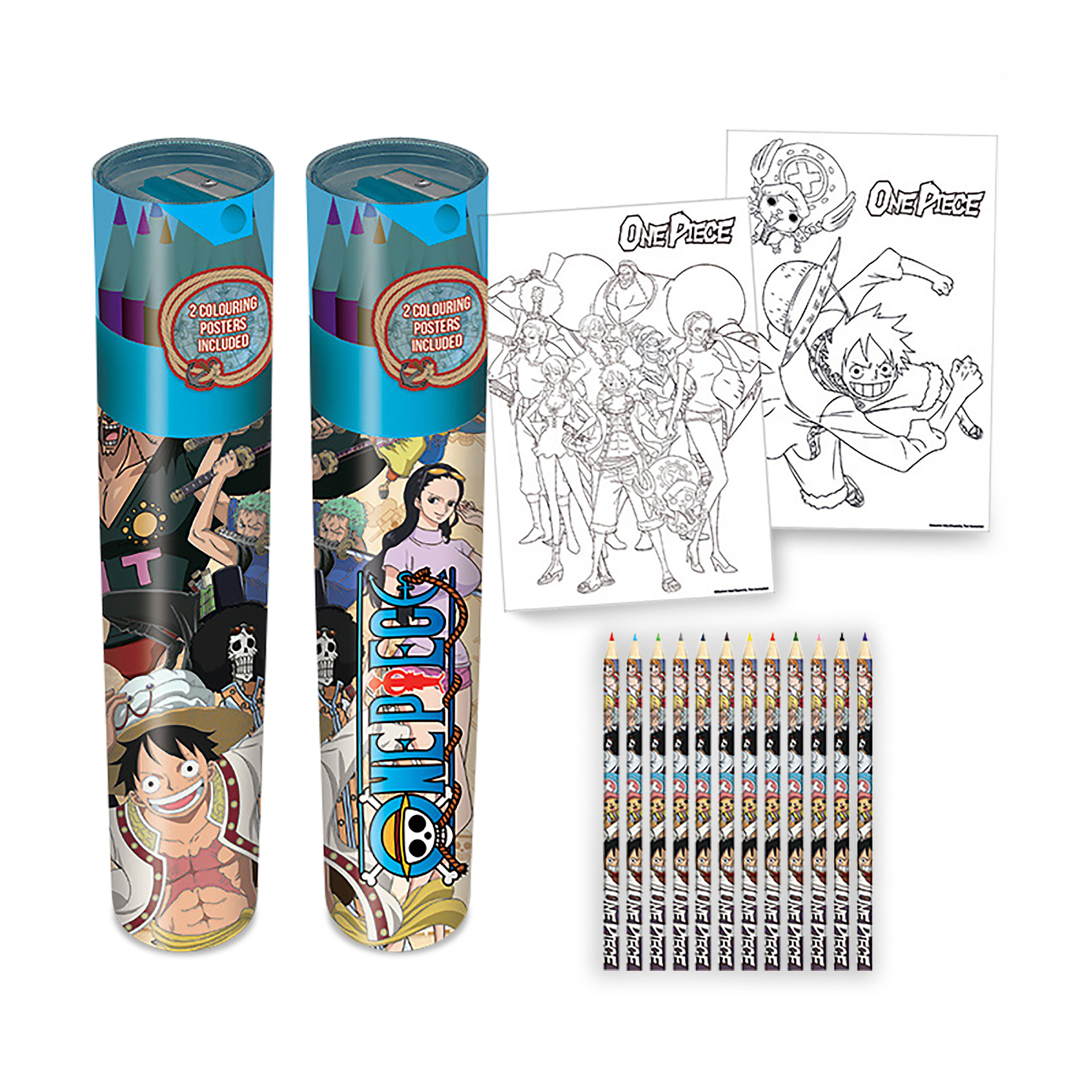 One Piece - Stiftebox 12er Set mit 2 Ausmalbildern