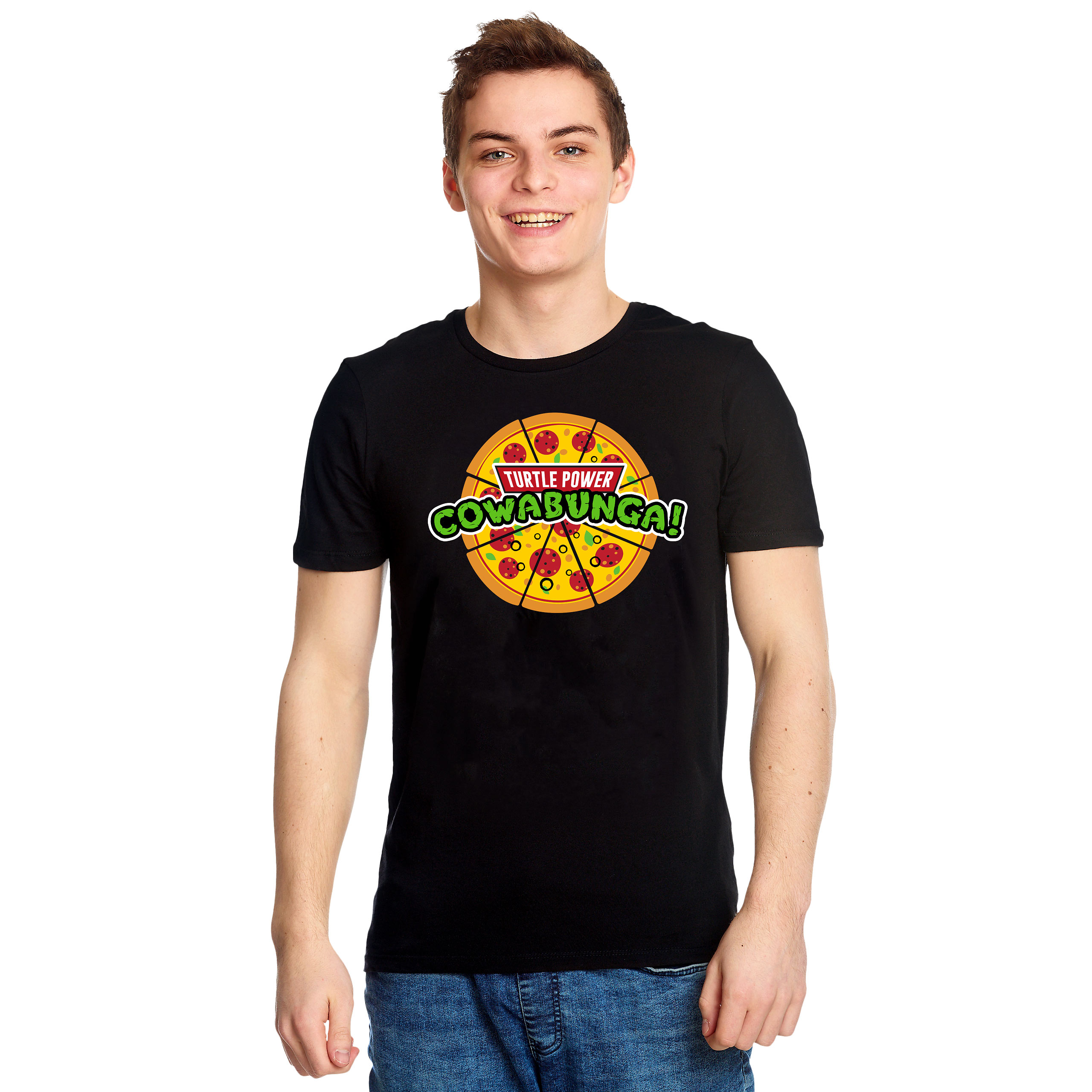 Cowabunga Pizza T-Shirt für Ninja Turtles Fans schwarz