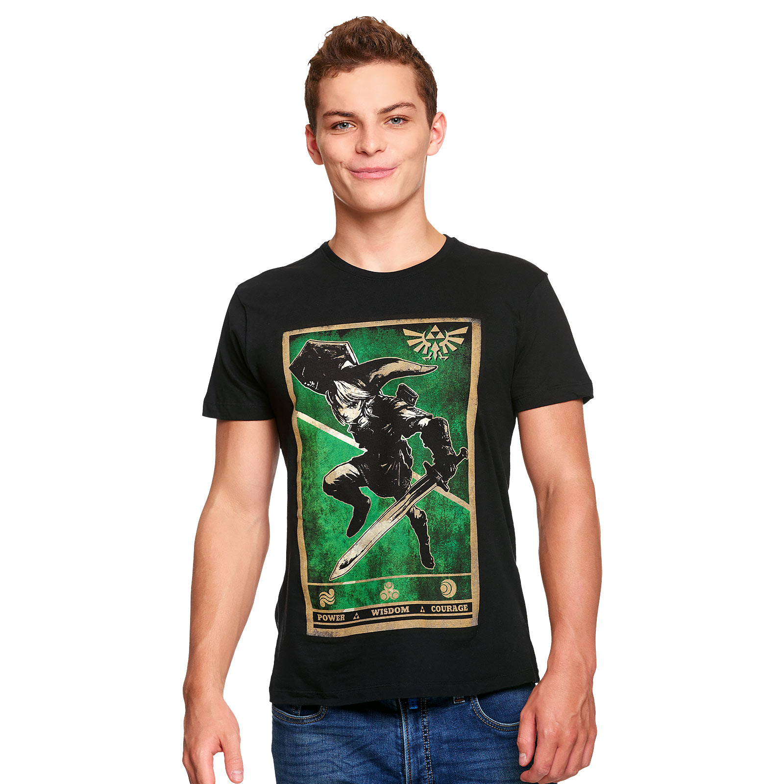 Zelda - Link Triforce Propaganda Poster T-Shirt schwarz