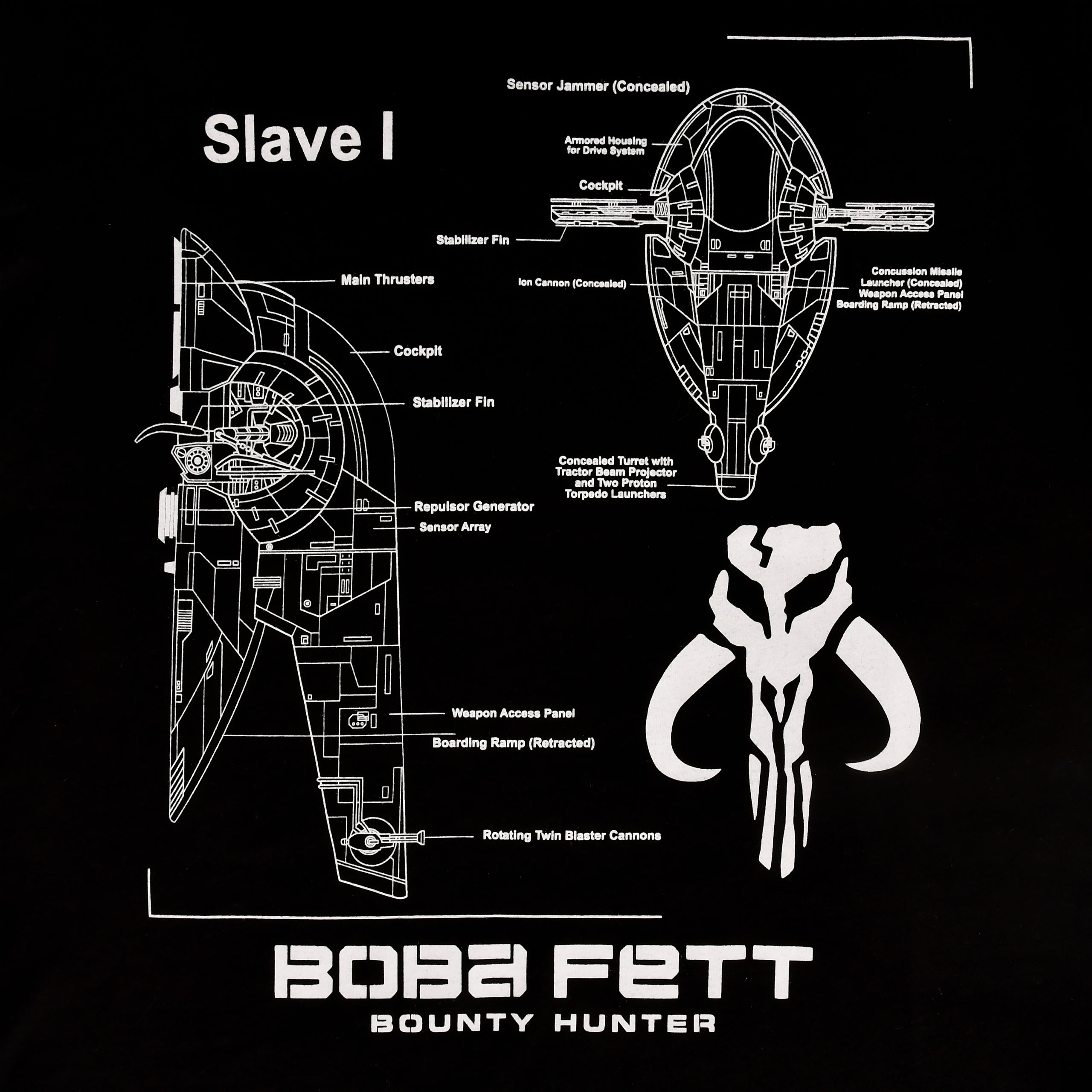 Star Wars - Boba Fett Slave I Sketch T-Shirt schwarz
