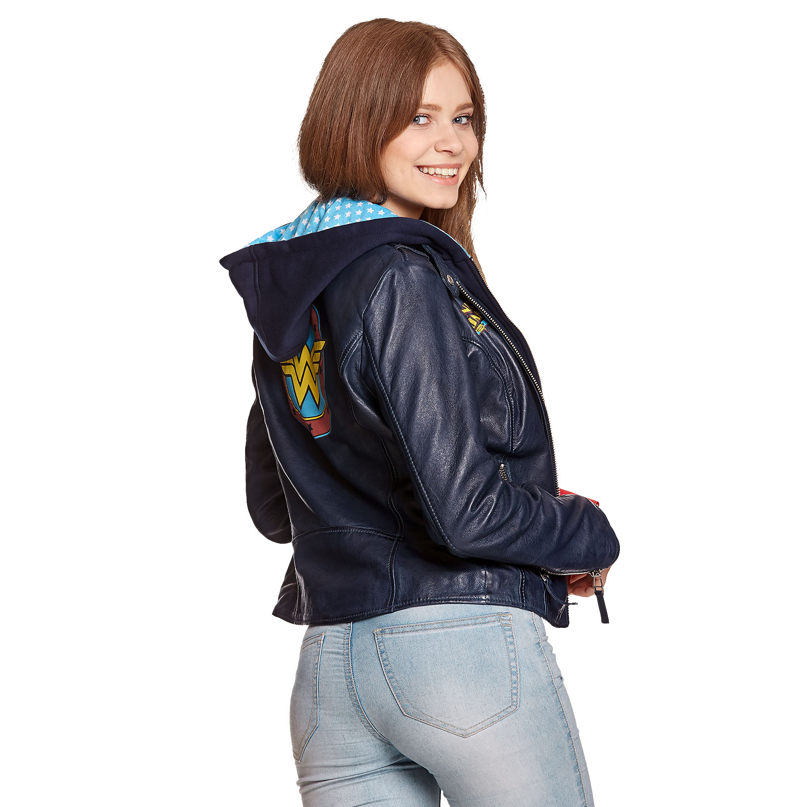 Wonder Woman - Logo Lederjacke mit Kapuze blau