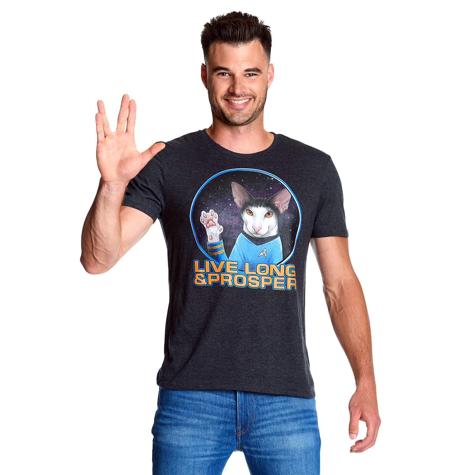 Star Trek - Cat Spock Live Long and Prosper T-Shirt grau