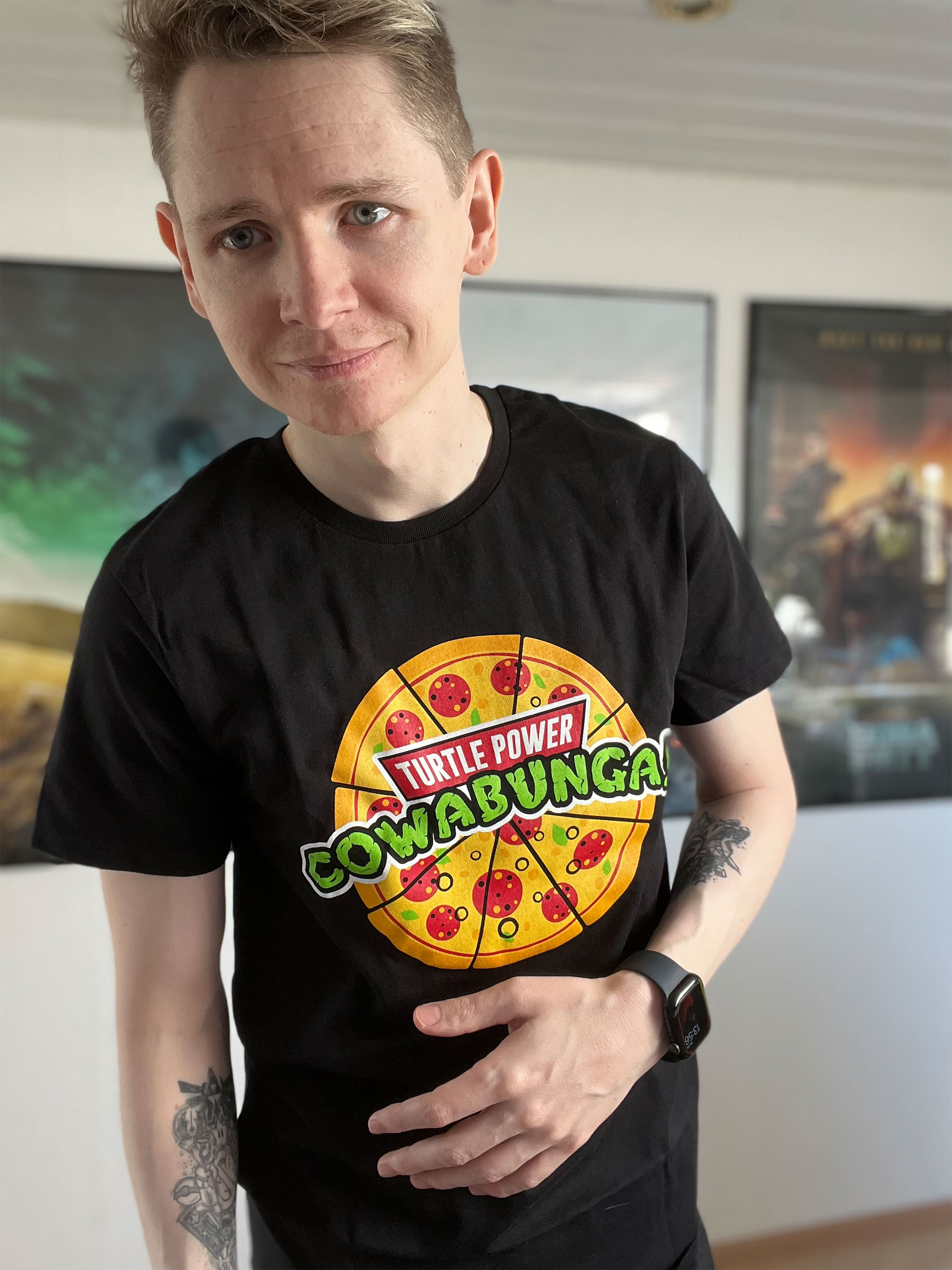 Cowabunga Pizza T-Shirt für Ninja Turtles Fans schwarz