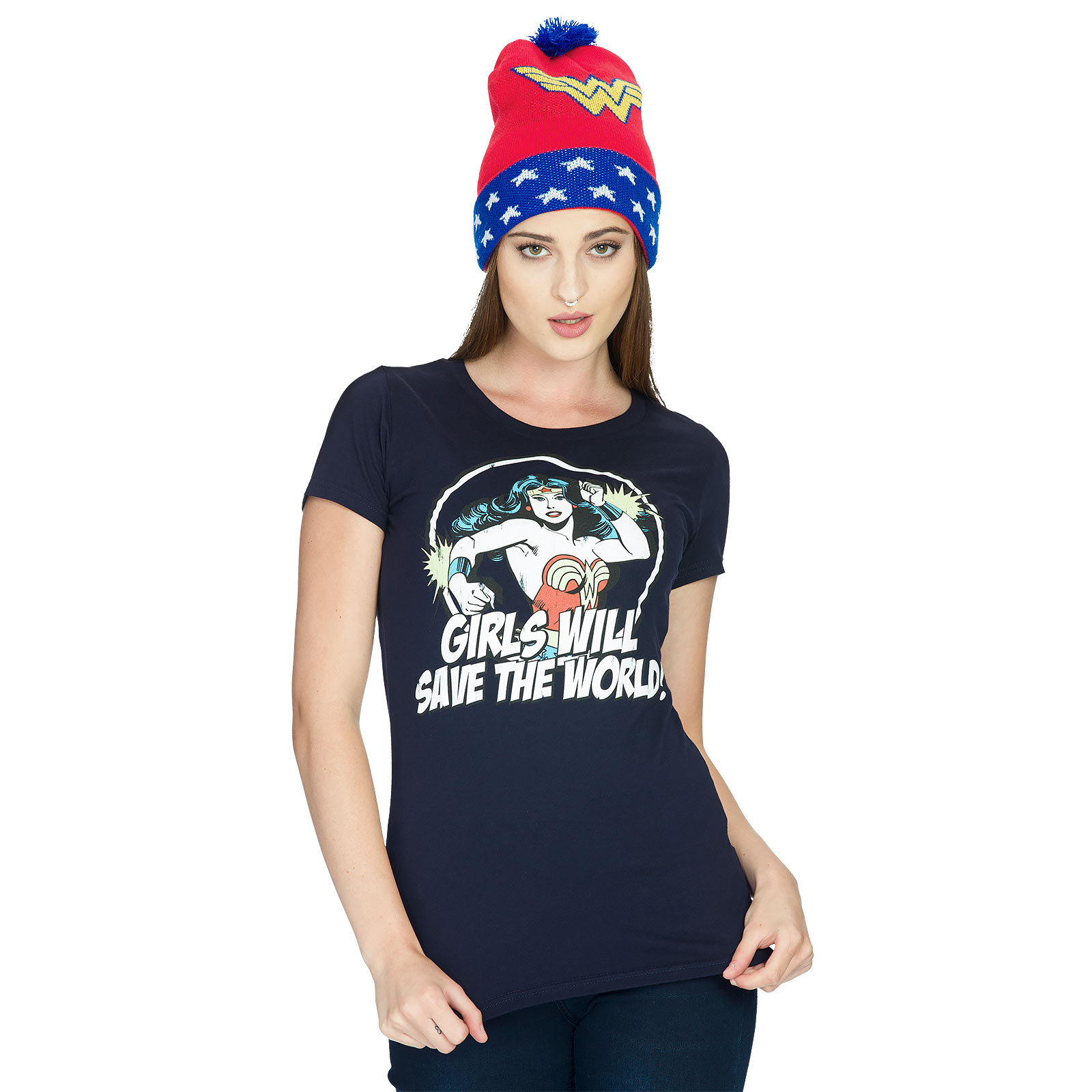 Wonder Woman - Girls Will Save The World Girlie Shirt blau