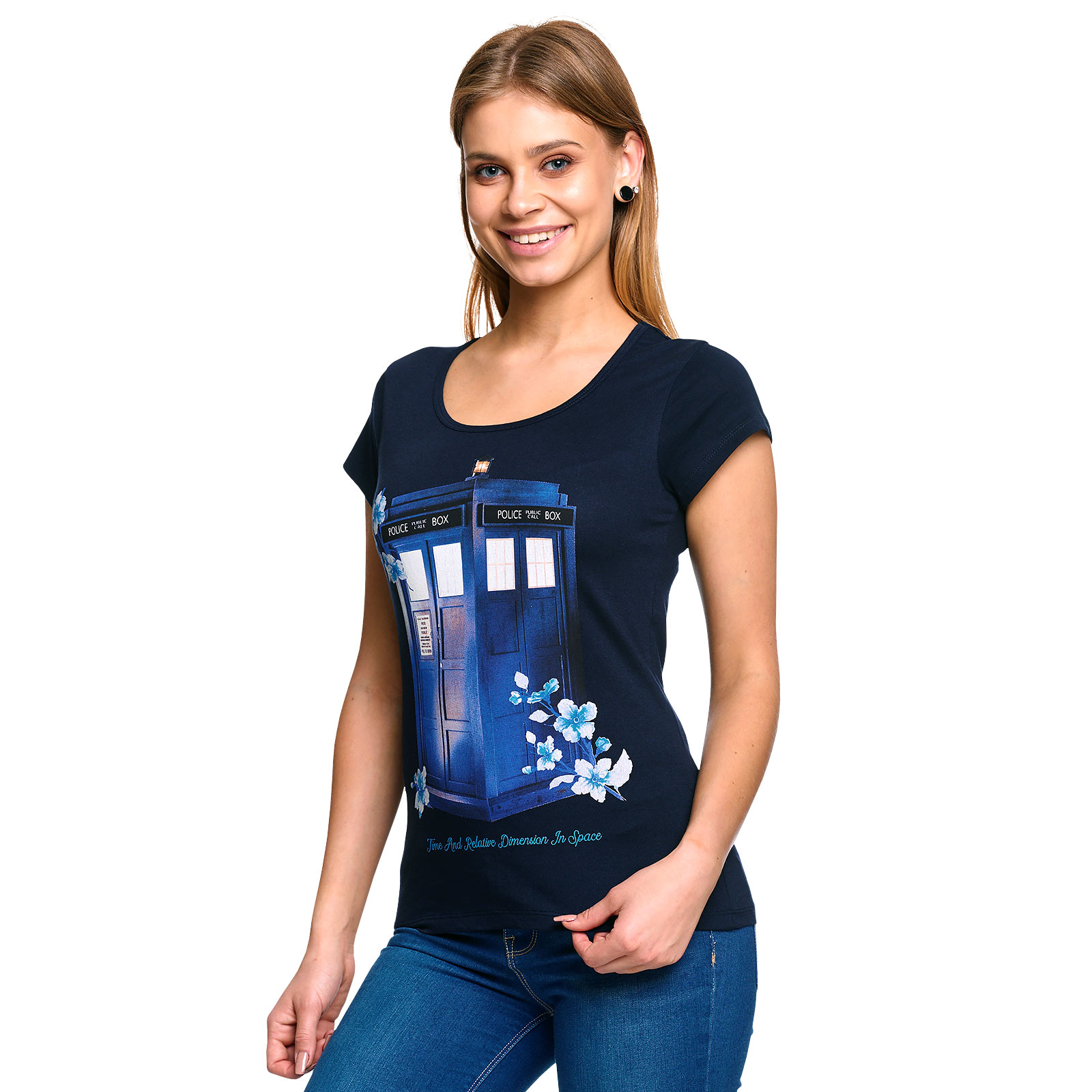 Doctor Who - Floral Tardis T-Shirt Damen blau