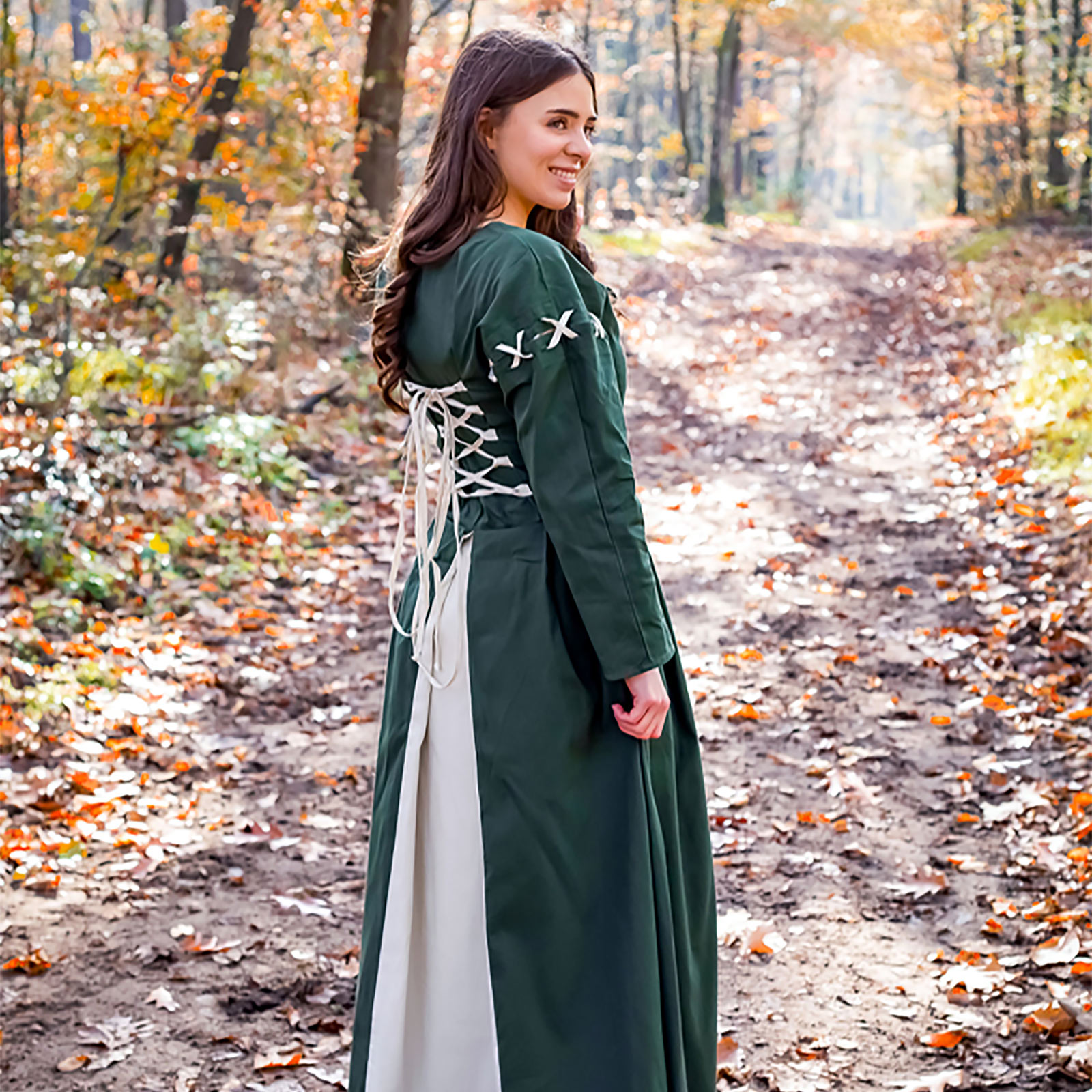 Mittelalter Kleid Larina grün-beige