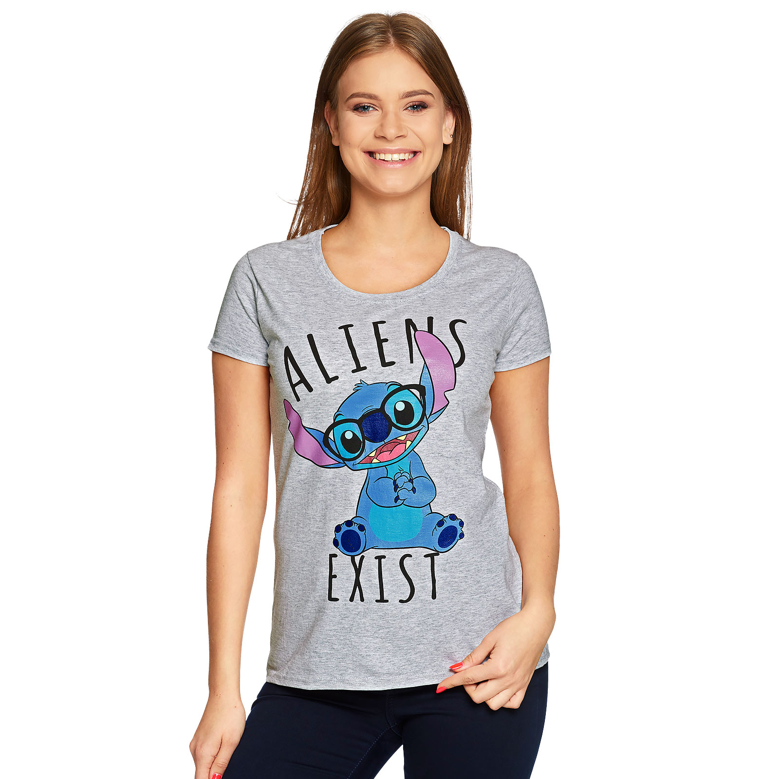 Lilo & Stitch - Aliens Exists T-Shirt Damen grau