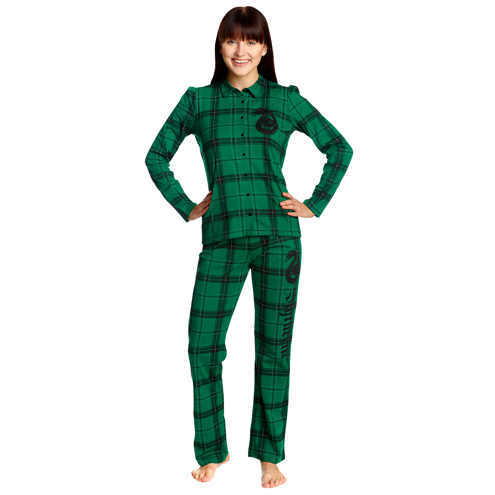 Harry Potter - Slytherin Karo Pyjama Damen grün