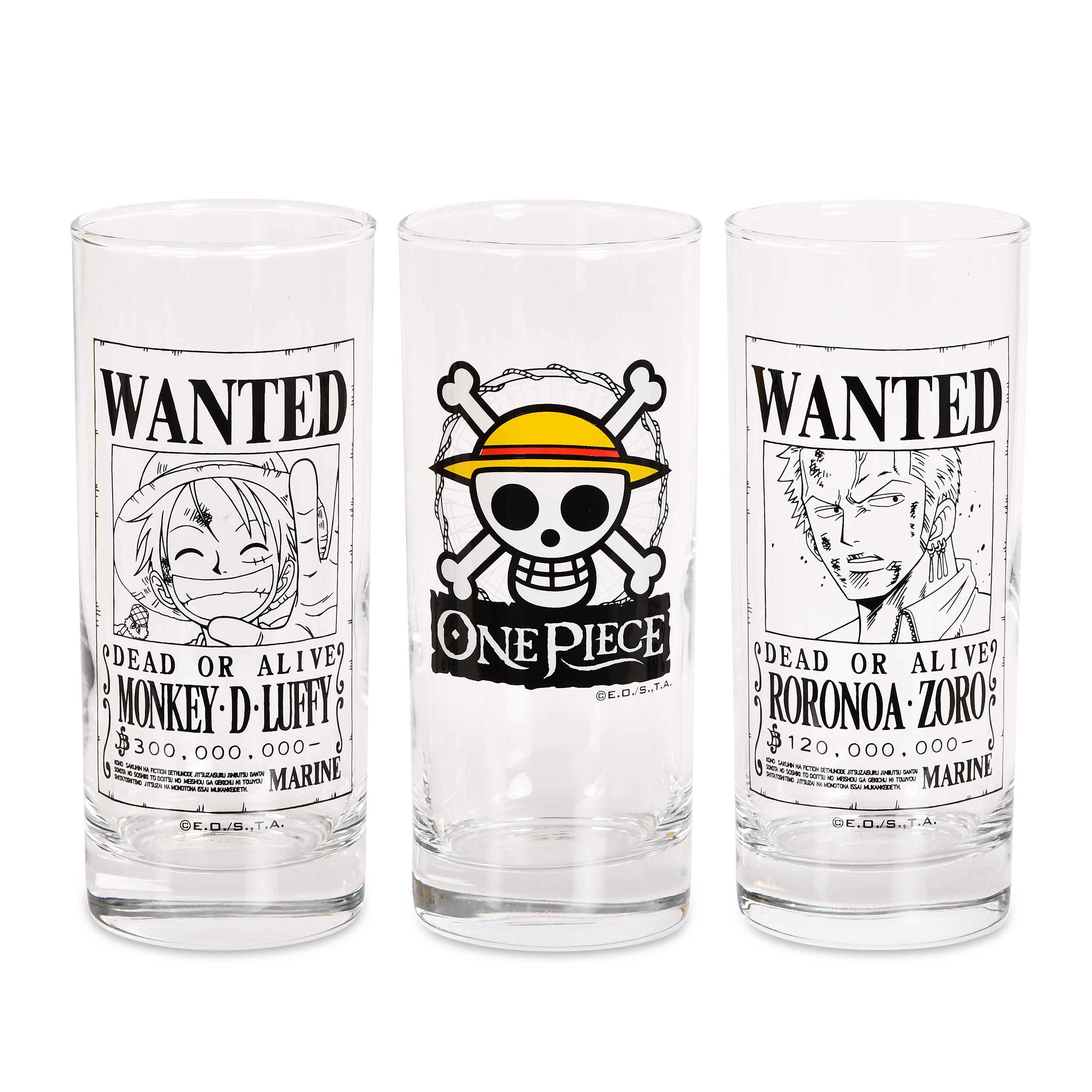 One Piece - Wanted Gläser 3er Set