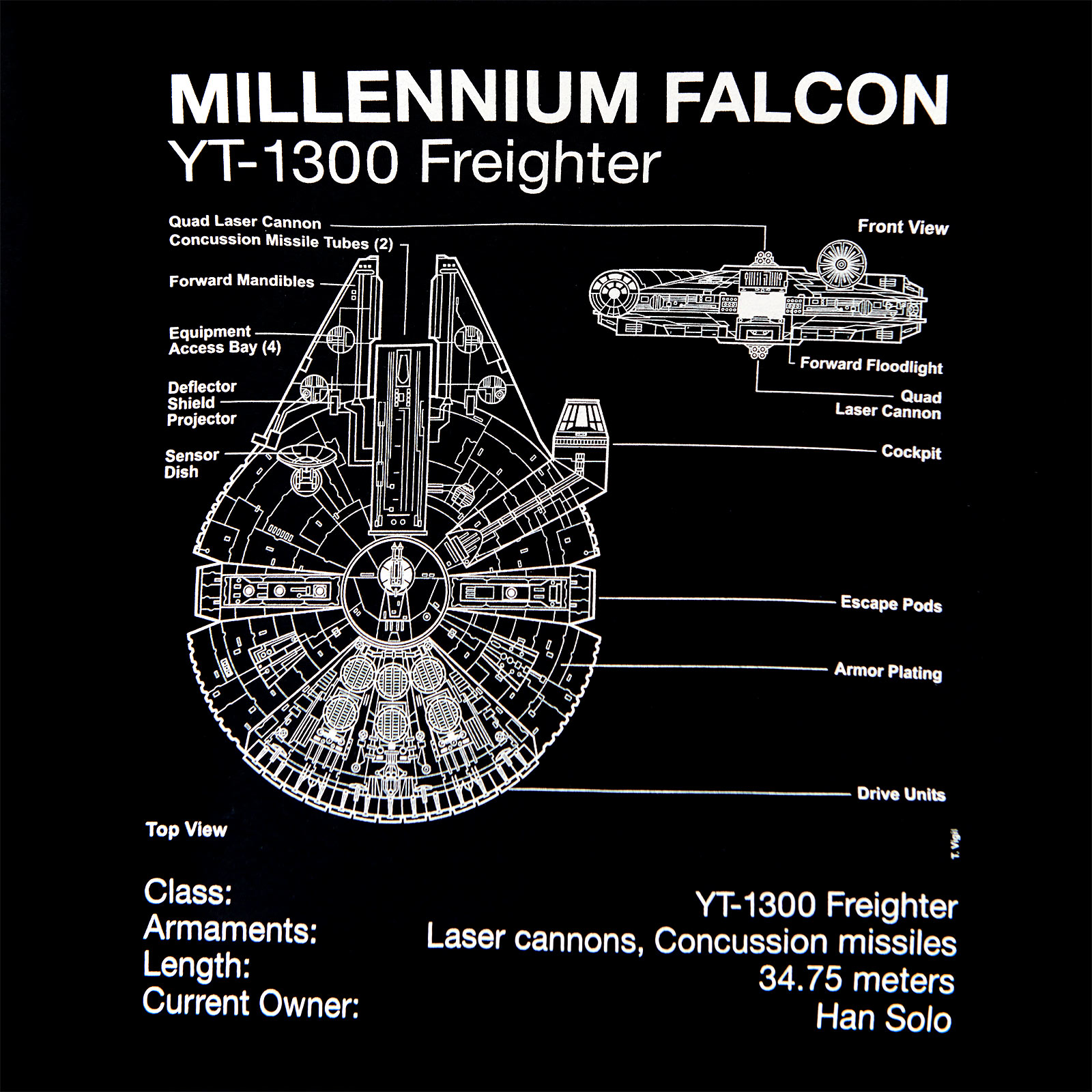 Star Wars - Millennium Falcon Sketch T-Shirt schwarz