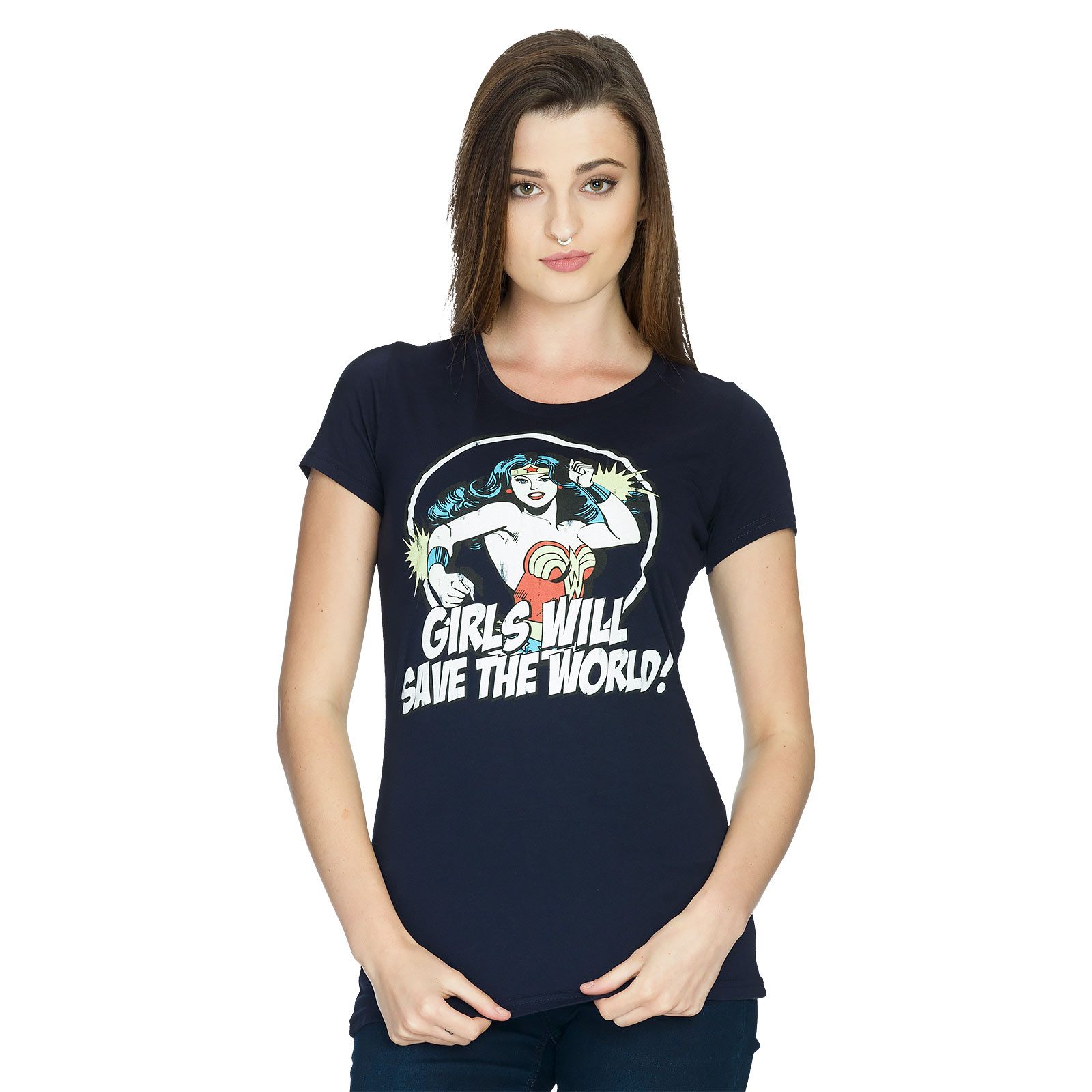 Wonder Woman - Girls Will Save The World Girlie Shirt blau