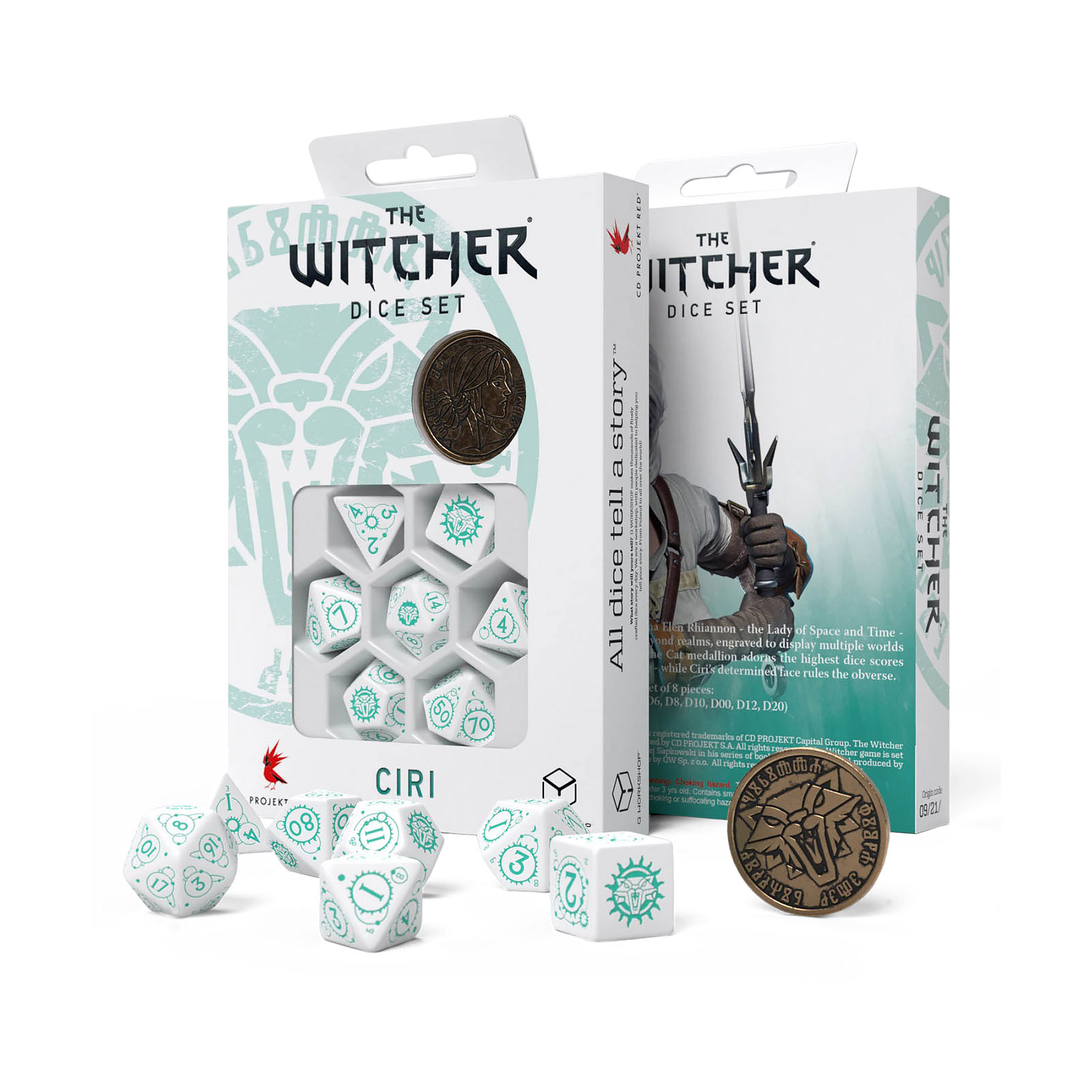 Witcher - Ciri RPG Würfel Set 7tlg mit Sammlermünze