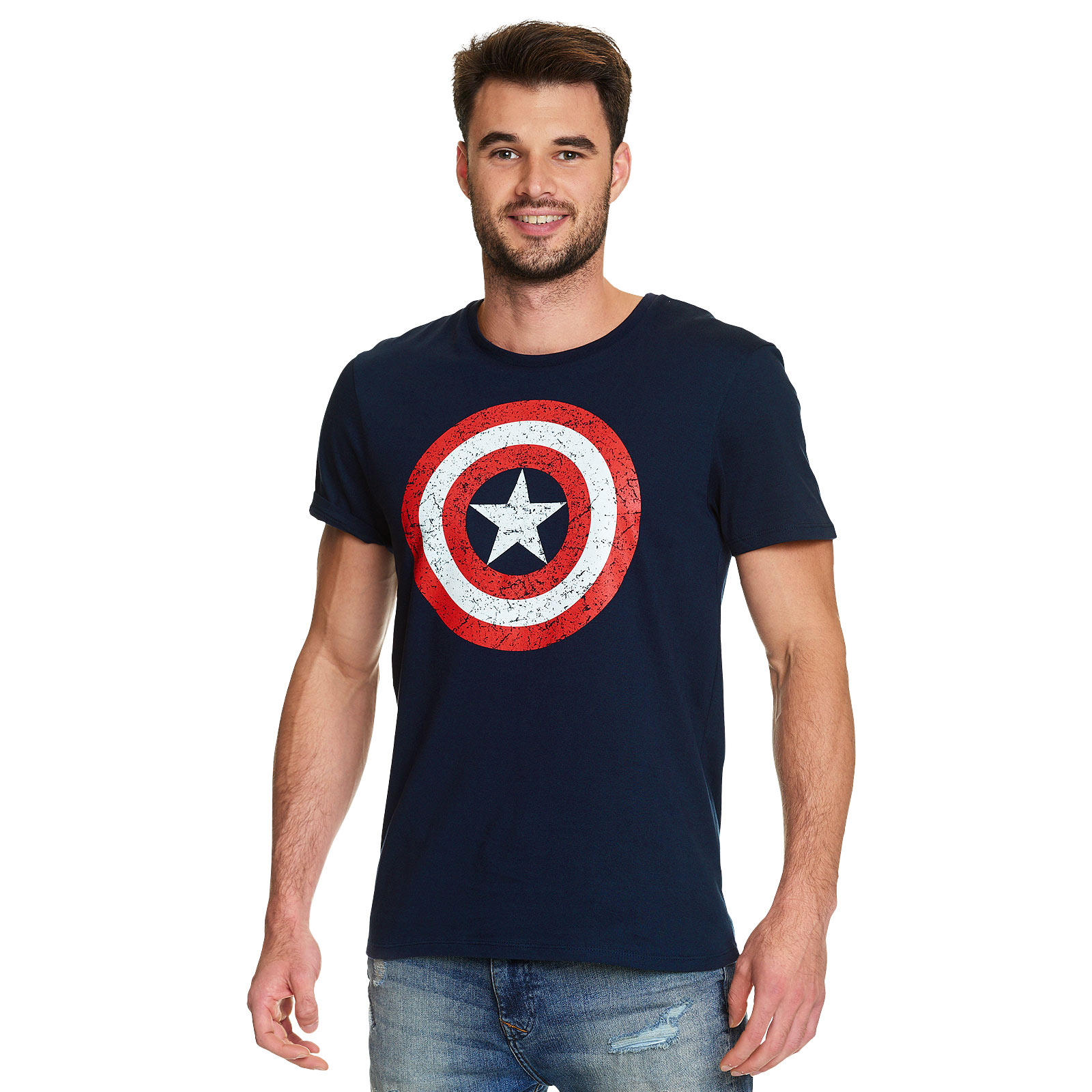 Captain America - Distressed Shield Logo T-Shirt blau
