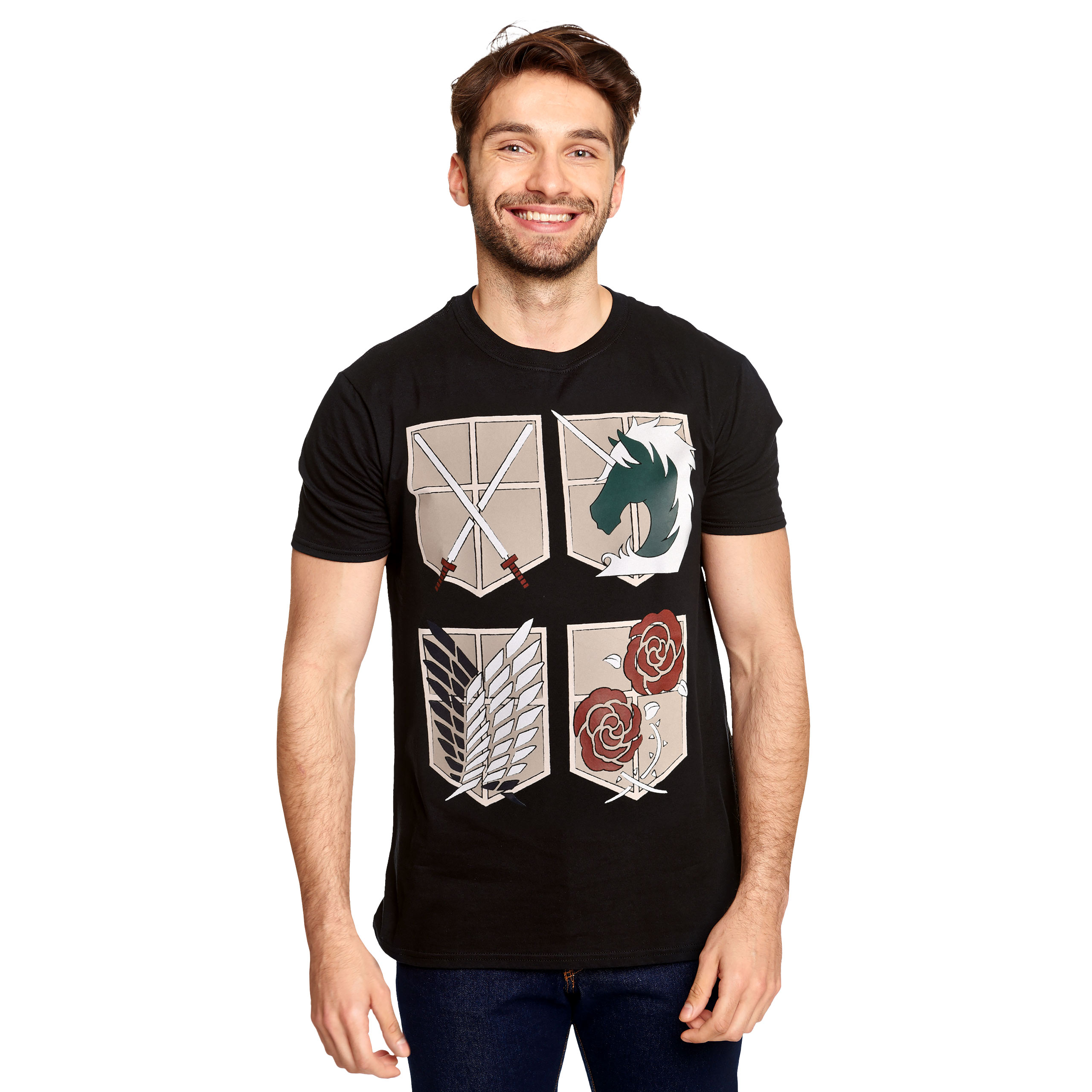 Attack on Titan - Military Divisions Shields T-Shirt schwarz