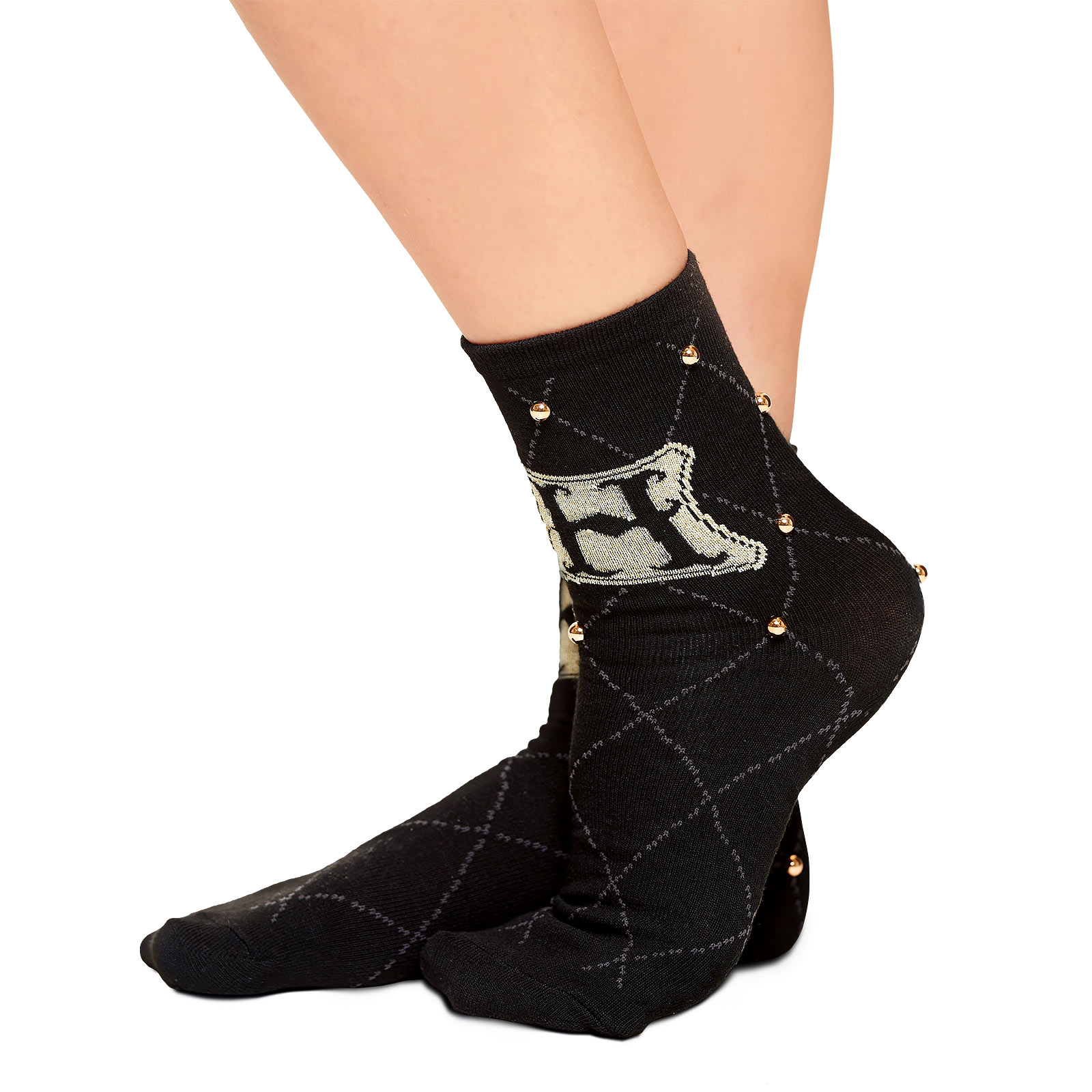 Harry Potter - Hogwarts Logo Socken mit Nieten schwarz