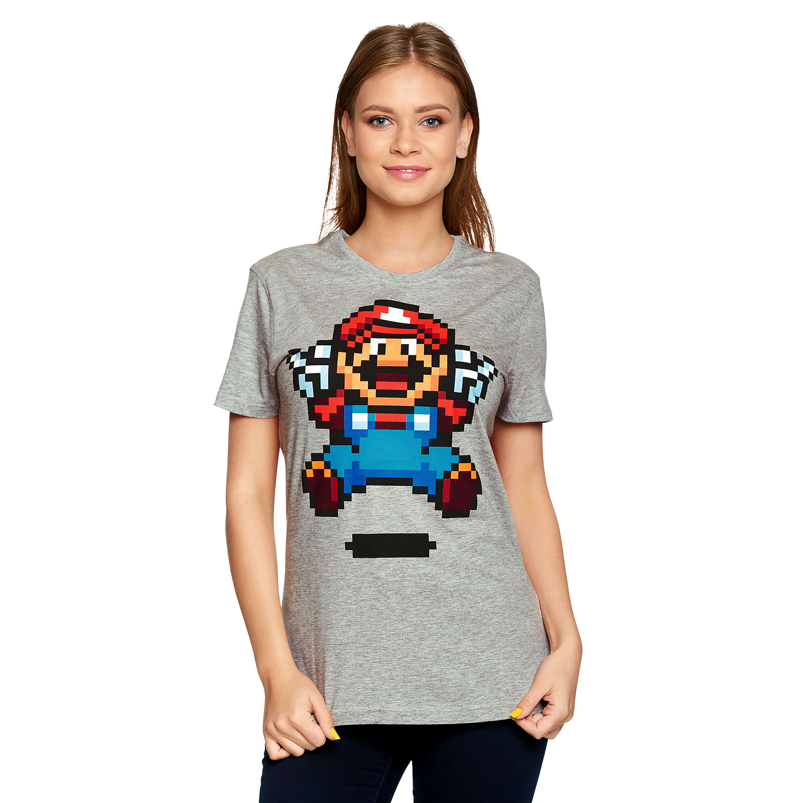 Super Mario - Jump Pixel T-Shirt Damen grau