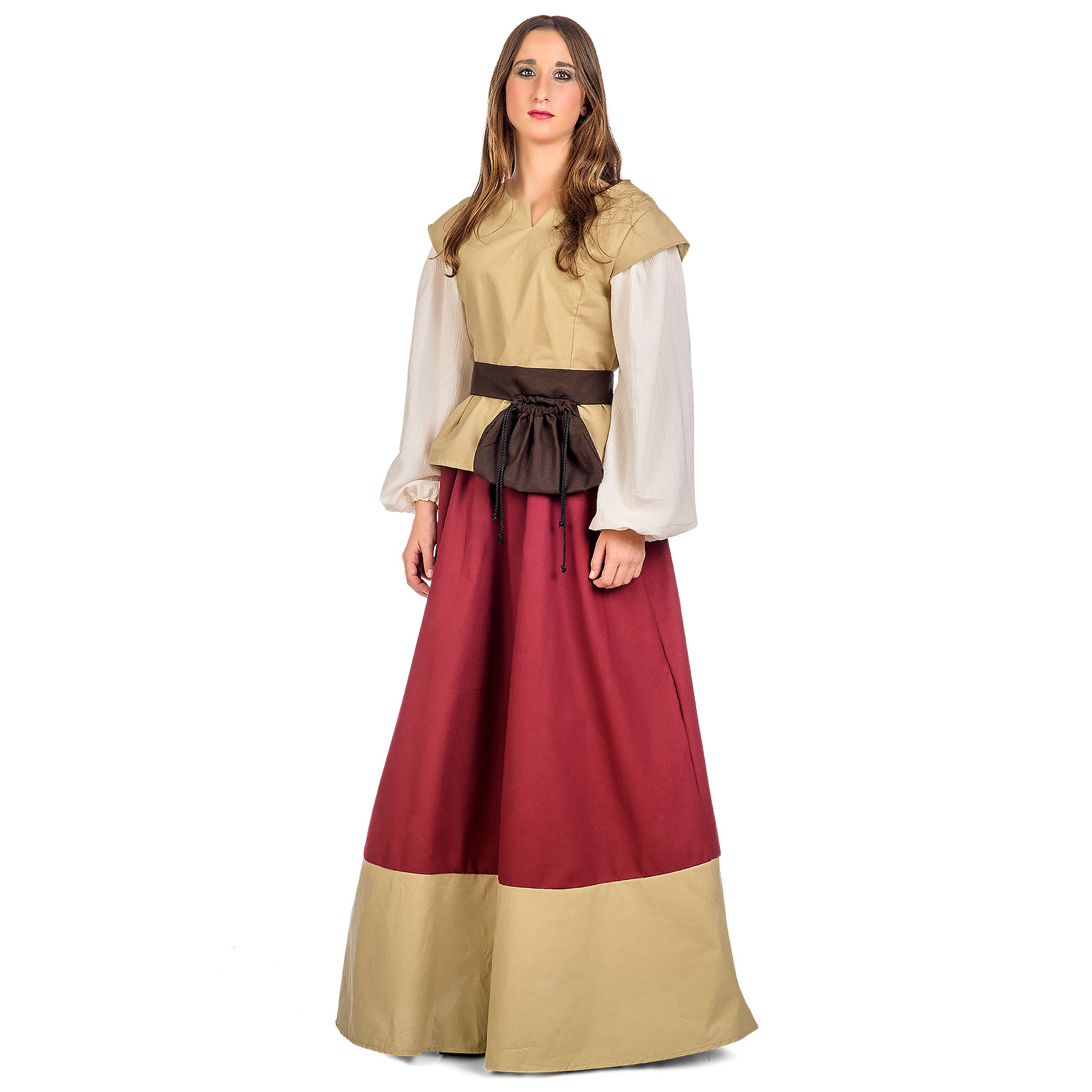 Mittelalter Damen Kostüm Juana beige-rot
